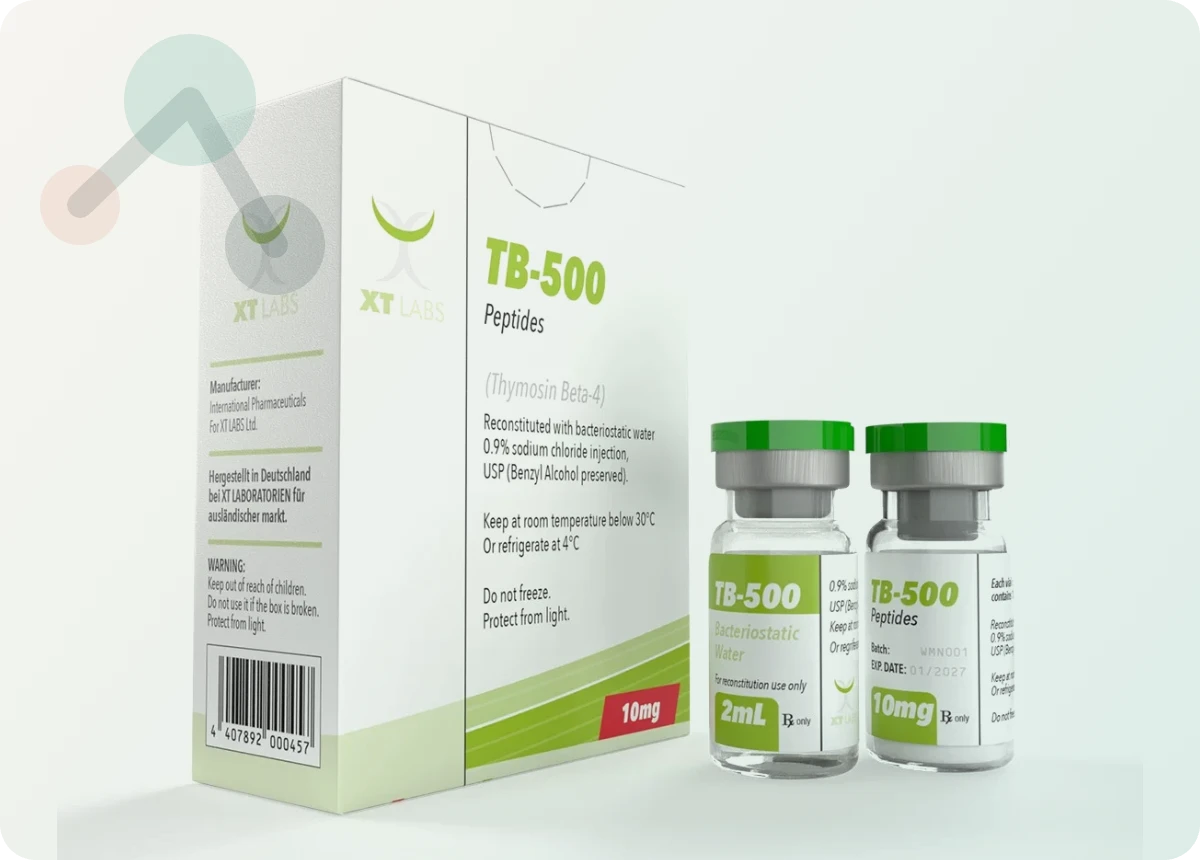 Péptido TB-500 10 mg con vial de agua bacteriostática, pureza verificada por HPLC